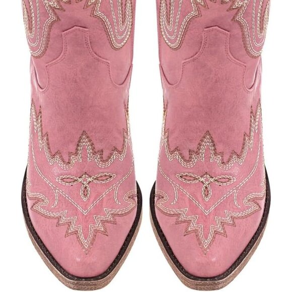 Women Pink Polyurethane Over the Knee Adjustable Thigh High Cowgirl Boot - Picture 4 of 4